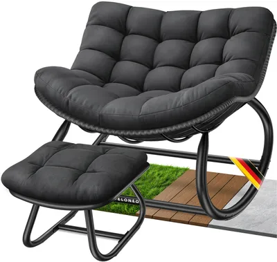 Produktbild von ELONEO Schaukelstuhl Outdoor XXL – ergonomischer Loungesessel mit Premium-Sitzpolster, wetterfest für Innen & Außen, rutschfest, belastbar bis 120kg