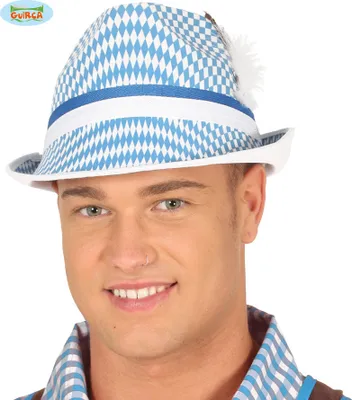 Immagine prodotto di cappello tirolese a scacchi bianchi e blu per adulti