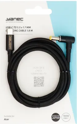 Produktbild von Yanec USB-C auf 5,5 x 1,7 mm Ladekabel 1,8 m