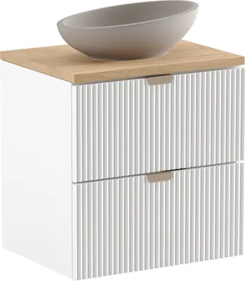 Produktbild von WENA Waschtischunterschrank 60 cm, geriffelte Fronten, Griffe aus Metall in der Farbe Gold mit Holzplatte (Farbe: Weiß)