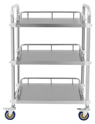 Immagine prodotto di Carrello di servizio in acciaio inossidabile - Carrello a 3 ripiani per la cucina - Portata massima di 25 kg per ripiano - 4 ruote, 2 con freno - Argento
