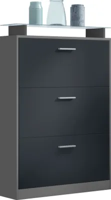 Produktbild von Vladon Schuhschrank Lavia, Schuhkipper für 24 Paar Schuhe mit 3 Klappen und Glasablage, Anthrazit matt/Schwarz matt (89 x 128 x 23 cm)