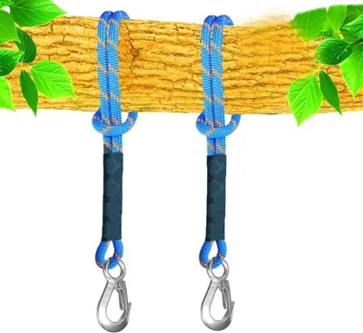 Produktbild von 2 Stück Schwinge Befestigung Seil - 50 cm Hängematten Aufhängeriemen - Baum Hängestuhl Balkenbefestigung mit Haken für drinnen und draußen - Baum-Schaukel Nestschaukel blau