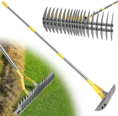 Zdjęcie produktu dla Grabie 140 cm, 19 zębów, stal nierdzewna, do pielęgnacji trawnika