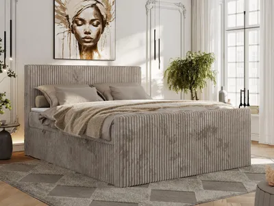 Produktbild von MKS MEBLE Boxspringbett Cord 180x200, Polsterbett Bett Cord, Boxspringbett mit Matratze H4, Bett 180x200 mit Bettkasten und Kopfteil, Doppelbett mit Stauraum, Topper T25 -Tiliano Duo - Hellbraun Cord - H4