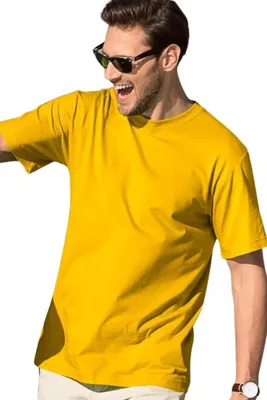 Produktbild von Herren-T-Shirt für den Sommer, 100% Baumwolle, unbedruckt, einfarbig, 145g/m2, Farbe gelb, Größe L