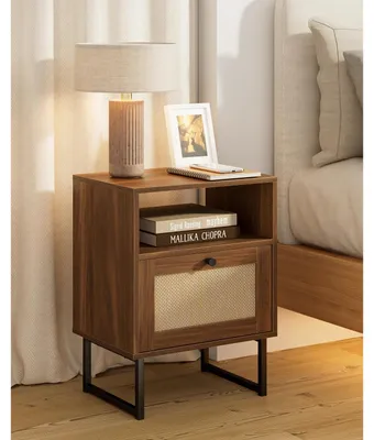 Immagine prodotto di Comodino rattan - Con cassetto - Ripiano aperto - Marrone