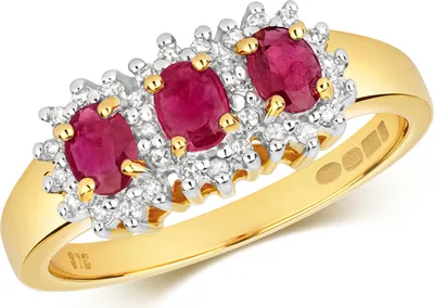 Produktbild von Moderner 9 Karat (375) Gold Trilogie Diamant Damenring Brillant-Schliff 0.13 Karat H - PK mit Rubin, 57 (18.1); TRS28762RSP