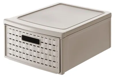 Image de Rotho Box à tiroirs Country 8,3L - Boîte de rangement 26 x 35 x 14,5 cm - Organiseur en plastique aspect rotin - Organiseur à tiroirs empilable