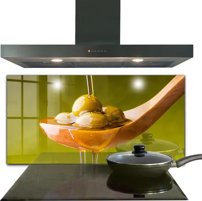 Produktbild von Spritzschutz aus Glas Küchenrückwand - Wandschutz für Herd und Spüle - 140x70 cm - Frisches Olivenöl