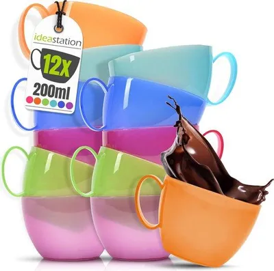 Produktbild von Famanu Kaffeebecher Set - 12-teilig - 200 ml - Bunt - Kunststoff - Unzerbrechlich - Mit Griff