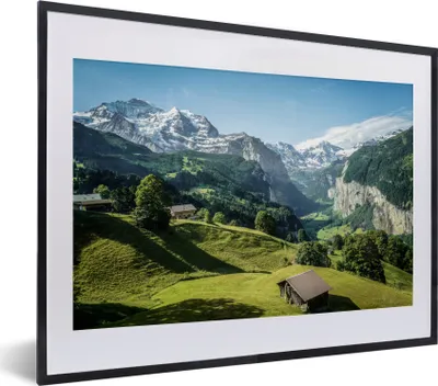 Produktbild von MuchoWow® Gerahmtes Poster Blick über eine Schweizer Landschaft 40x30 cm - Poster mit Schwarzem Bilderrahmen Wandposter Rahmen Foto Bilder - Bilderrahmen - Poster im Rahmen