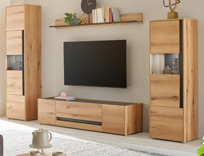 Produktbild von Wohnwand "Center" in Evoke Eiche und grau Wohnkombination Set 4-teilig 310 cm