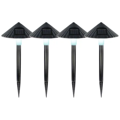 Image de Lot de 4 lampes de jardin solaires Grundig avec abat-jour et piquet, éclairage d'extérieur pour allées et chemins, noir