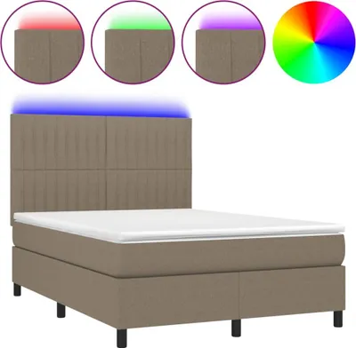 Produktbild von vidaXL Boxspringbett mit Matratze & LED Taupe 140x190 cm Stoff