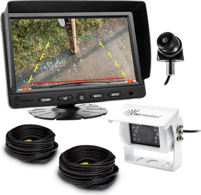 Produktbild von Carmedien Rückfahrsystem Toter Winkel CM-RFSTWK1 mit Rückfahrkamera und Weitwinkel Minikamera 7“ TFT Monitor 12V 24 Volt