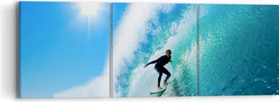 Produktbild von Bild auf Leinwand - Leinwandbild - Windsurfing strand ozean spaß - 90x30cm - Wand Bild - Wanddeko - Leinwanddruck - Bilder - Kunstdruck - Wanddekoration - Leinwand bilder - Wandkunst - CA90x30-2270
