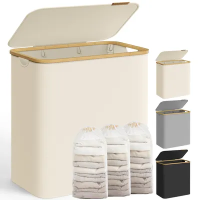 Produktbild von SONGMICS Wäschekorb mit Deckel, Wäschesammler mit 3 Fächern, 150 L, herausnehmba