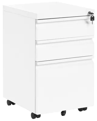 Produktbild von BELIANI Aktenschrank Weiß Metall mit 3 Schubladen Abschließbar Rollbar Modern Metallschrank für Arbeitszimmer Büro Homeoffice Garage Werkstatt