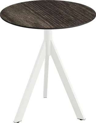 Produktbild von Infinity Tripod Terrassentisch Weiß frame + Riverwashed Wood HPL Ø70 cm