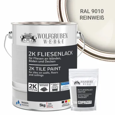 Produktbild von 2K Fliesenlack Fliesenfarbe Bodenfliesen MATT W712 Reinweiss RAL 9010 - 5Kg