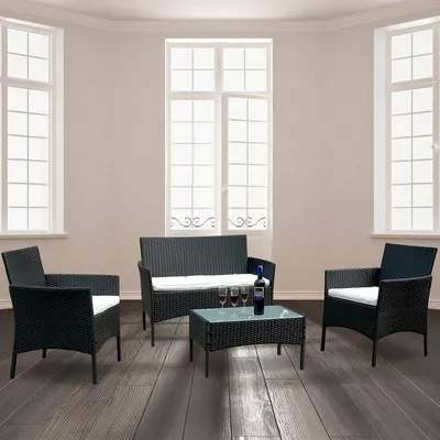 Produktbild von Jopassy Gartenmöbel Terrassen Garnitur Sitzgruppe Loungeset Polyrattan Gartensofa Couch schwarz