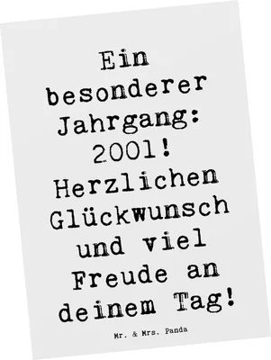 Produktbild von Mr. & Mrs. Panda Grußkarte Spruch 2001 Geburtstag - Weiß - Geschenk, Ansichtskarte, Geburtstagsgeschenk, Postkarte, liebevoll, Geburtsjahr, Kunstkarten, Happy Birthday