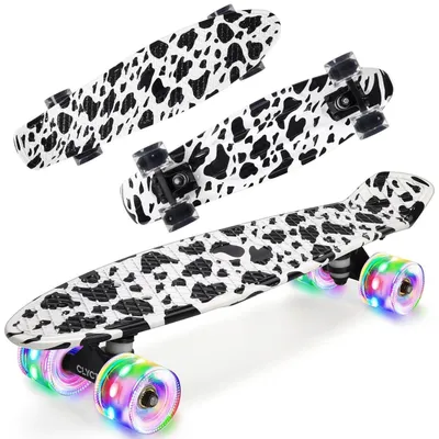 Produktbild von Skateboard Mini Cruiser 22 Zoll mit bunten blinkenden LED-Rädern und ABEC-11 Lagern für Kinder Anfänger Weiß