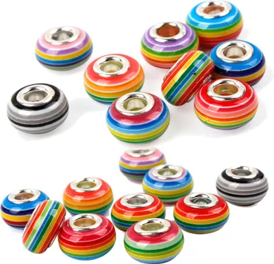 Obrázok produktu pre Veľký otvor Spacer korálky Rondelle pruhovaný dizajn 14 mm, 10 ks, viacfarebné pruhované