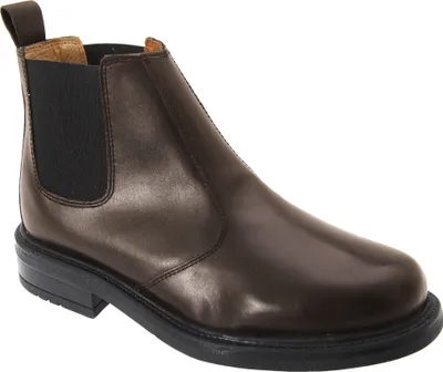 A single brown leather Chelsea boot is shown against a white background.