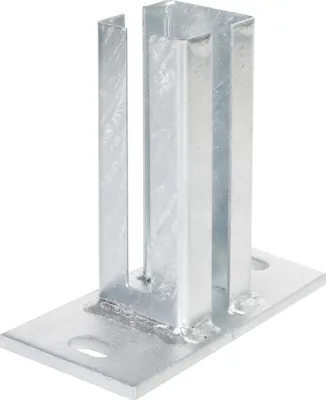 Produktbild von Alberts Pfostenträger für Eckpfosten für Doppelstabmatten, zum Aufschrauben, Platte 150 x 80 mm, für Pfosten 60 x 40 mm, feuerverzinkt