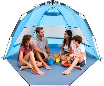 Produktbild von VEVOR Pop-Up Strandmuschel Sonnenschutz für 4 Personen, UPF 50+ Schutz, Tragbares Strandzelt mit Tragetasche & Bodenverankerungen, Leichter Strandsonnenschirm für Camping Angeln Picknick, Sonnenzelt