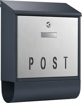 Image de Wiltec Boîte aux lettres murale ou sur pied design & Porte-journaux V38, Verrouillable, Gris anthracite, Acier, 305 x 105 x 385 mm, Fente, Porte-nom et Fenêtres