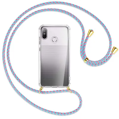 Produktbild von Handykette Backcover-Schutzhülle mit Band (Metall goldfarben) für HTC U12 life - pink/mint