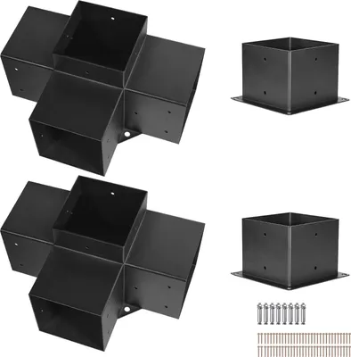Obrázok produktu pre SucceBuy stĺpiková spojka pre stĺpiky 142x142 mm, robustná štvorcestná rohová konzola, sada základne pre stĺpiky pre domácich majstrov, vhodná pre altánky, terasové pergoly a zrubové domy