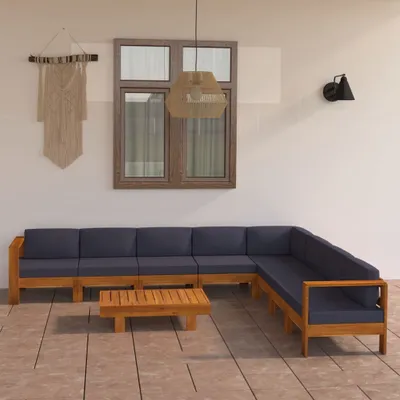 Produktbild von The Living Store 9-tlg. Garten-Lounge-Set mit Dunkelgrauen Auflagen Akazienholz