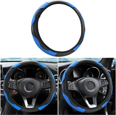 Produktbild von Auto-Lenkradbezug aus Mikrofaser-Leder, Rutschfester Lenkradschutz Blau