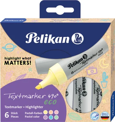 Image de Pelikan 400191569 Surligneur Pelikan 490 eco, étui de 6 pièces Couleurs pastel