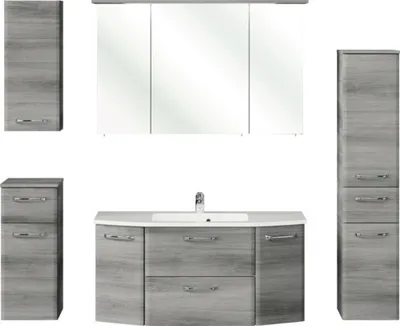 Produktbild von Badmöbel-Set Pelipal Quickset 328 BxHxT 175 x 200 x 39 cm Frontfarbe graphit struktur quer mit Mineralguss-Waschtisch un