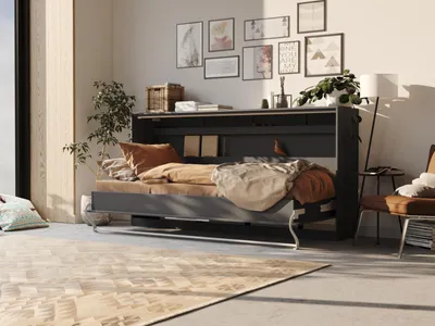 Produktbild von Schrankbett Smartbett Frotto 90x200 Quer  ausklappbar für erholsamen Schlaf mit Gasdruckfeder Anthrazit/Anthrazit