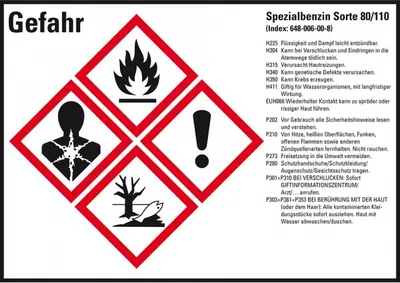 Produktbild von Dreifke® Aufkleber I GHS-Etik.Spezialbenzin Sorte 80/110, GefStoffV/GHS/CLP, ...