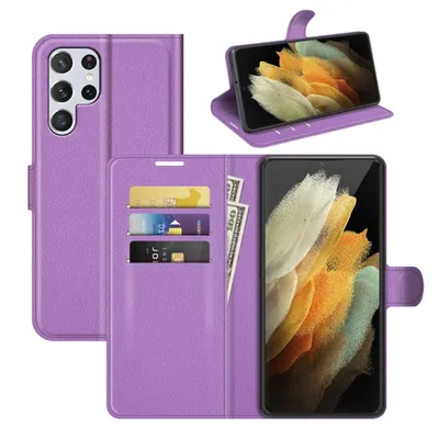 Productafbeelding van Beschermhoes voor Samsung Galaxy S22 Ultra 5G, portemonneehoes, 360-graden bescherming, etui, kleur: paars