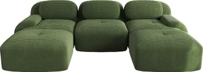 Zdjęcie produktu dla Modułowa sofa w kształcie litery U z wysokiej jakości tkaniny corduroy, bezramowa, antypoślizgowa, przyjazna dla zwierząt, z wyjątkowo szerokimi podłokietnikami, wyściółka 32D o wysokiej sprężystości, bez konieczności montażu