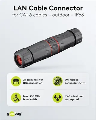 Image de Connecteur de câble réseau extérieur (IP68), CAT 6 UTP non blindé - étanche à la poussière et à l'eau, bornier pour montage LSA (sans outil)