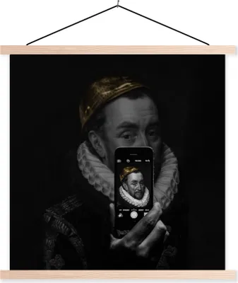 Produktbild von MuchoWow® Textilposter Wilhelm von Oranien - Kunst - Telefon 40x40 cm mit holzfarbenen Rahmen - Posterleiste