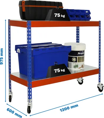 Produktbild von SIMONFORTE MOB Mittellastregal mit Rollen. 1206-2 METALL 900 BLAU/NAR/VERZINKT
