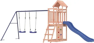 Produktbild von Spielturm Massivholz Douglasie, mit Rutsche, Doppelschaukel, Kletterwand, Sandkasten, Leiter, 90 cm Plattformhöhe, für Kinder 3-8 Jahre, 465x186x21...
