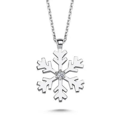 Produktbild von Diamant Halskette Snowflake Anhänger 14 Karat Weißgold