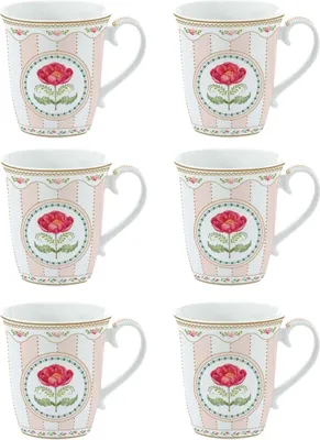 Produktbild von 6er Set Becher, Tassen FLOWERY Blumen 275ml weiß rosa aus Porzellan Easy Life