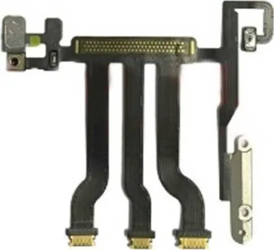 A close-up studio shot of a flexible printed circuit board with connectors and small components, isolated on a white background.